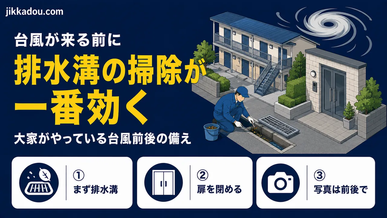 台風が来る前に、大家がやっていること——排水溝の掃除が一番効きます